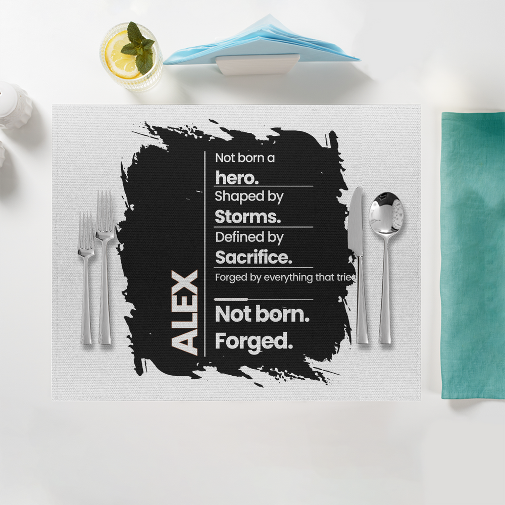 Placemat | Standard Dining | 100% Polyester | Durable, Fade-Proof, Soft | Unisex | Personalized | Typography | Overcoming Challenges | Self-purchase | Empowering - front - White - mockup 1