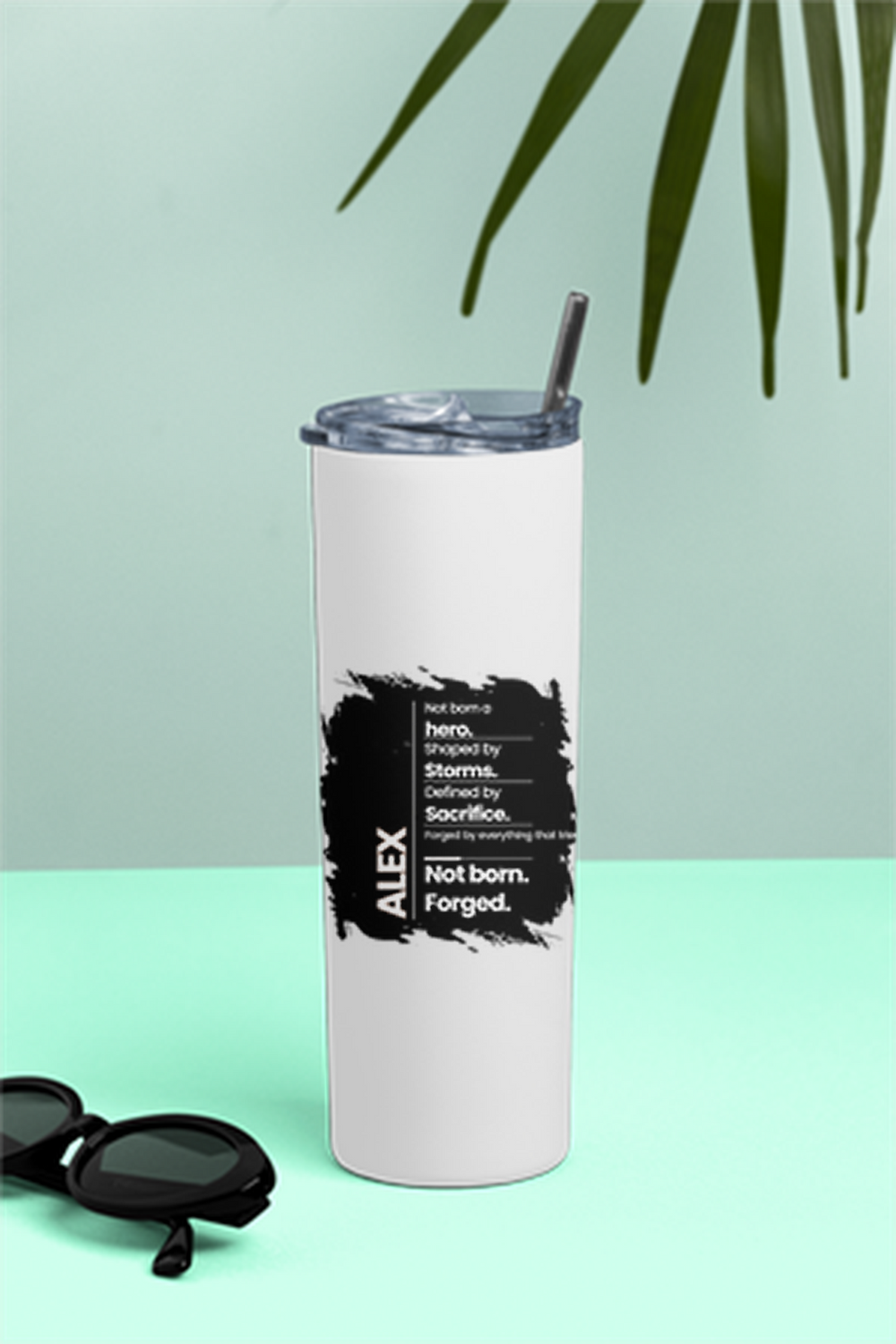 Tumbler Bottle | 20oz Capacity | Stainless Steel | Double-Wall Insulated, Splash-Proof Lid, Metal Straw | Everyday Use | Personalized | Typography | Overcoming Challenges | Self-purchase | Empowering - front - White - mockup 1