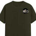 Male Classic Crew T-Shirt | Men's Regular Fit | 180 GSM Bio-Washed Cotton | Pre-Shrunk, Double-Stitched | Personalized | Typography | Birth Year | Everyday | Confident - left pocket - Olive Green - mockup 3