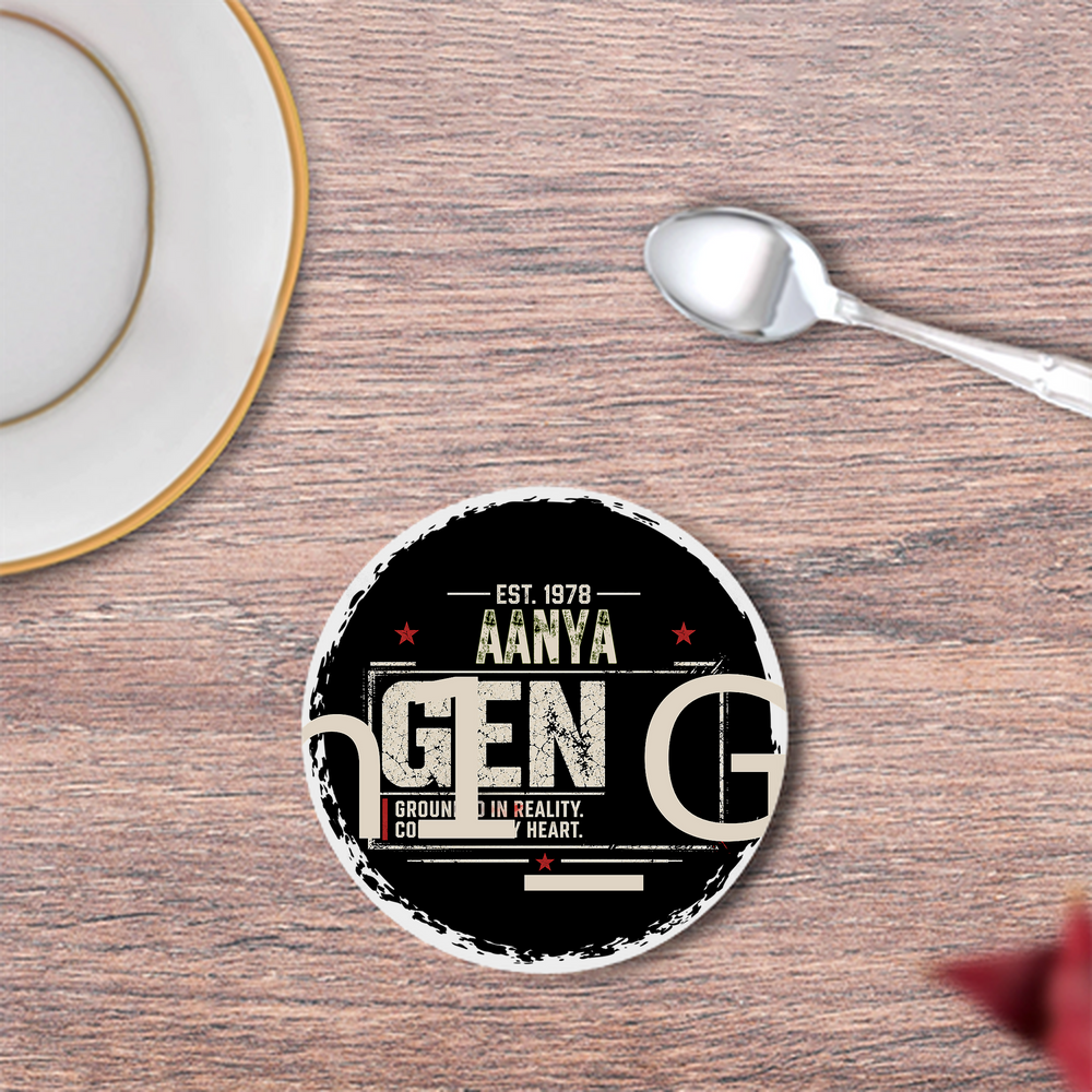 Coasters | 3mm MDF Board | Super Glossy Finish, Durable | Unisex | Personalized | Typography | Birth Year | Everyday | Confident - front - White - mockup 1