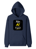 Pullover Hoodie | Unisex Regular Fit | Cotton Blend Tri-Layer | All-Season Comfort, Ribbed Cuffs | Adults | Personalized | Typography | Humor | Identity | Everyday | Humorous | Desi AI Expert - front - Navy Blue - mockup 1