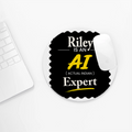 Mouse Pad | Standard Desk Size | Durable Fabric & Rubber | Skid-Proof Base, Smooth Surface, Fade-Proof | Unisex | Personalized | Typography | Humor | Identity | Everyday | Humorous | Desi AI Expert - front_2 - Circle - White - mockup 2