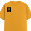 Female Classic Crew T-Shirt | Regular Fit | 180 GSM Bio-Washed Cotton Blend | Pre-Shrunk, Double-Stitched | Women | Personalized | Typography | Humor | Identity | Everyday | Humorous | Desi AI Expert - right pocket - Golden Yellow - mockup 4