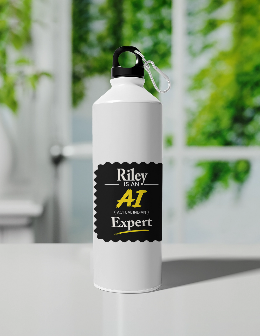 Sipper Bottle | 750 ml Unisex | Aluminum | Clip Cap | Fade-Proof | Personalized | Typography | Humor | Identity | Everyday | Humorous | Desi AI Expert - front - White - mockup 1