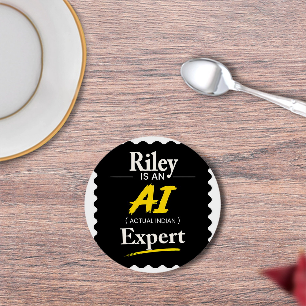 Coasters | 3mm MDF Board | Super Glossy Finish, Durable | Unisex | Personalized | Typography | Humor | Identity | Everyday | Humorous | Desi AI Expert - front - White - mockup 1