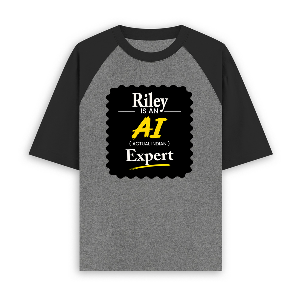 Unisex Oversized Raglan T-Shirt | Relaxed Fit | 180 GSM Bio-Washed Cotton | Two-Tone Style | Pre-Shrunk Comfort | Personalized | Typography | Humor | Identity | Everyday | Humorous | Desi AI Expert - front - mockup 1