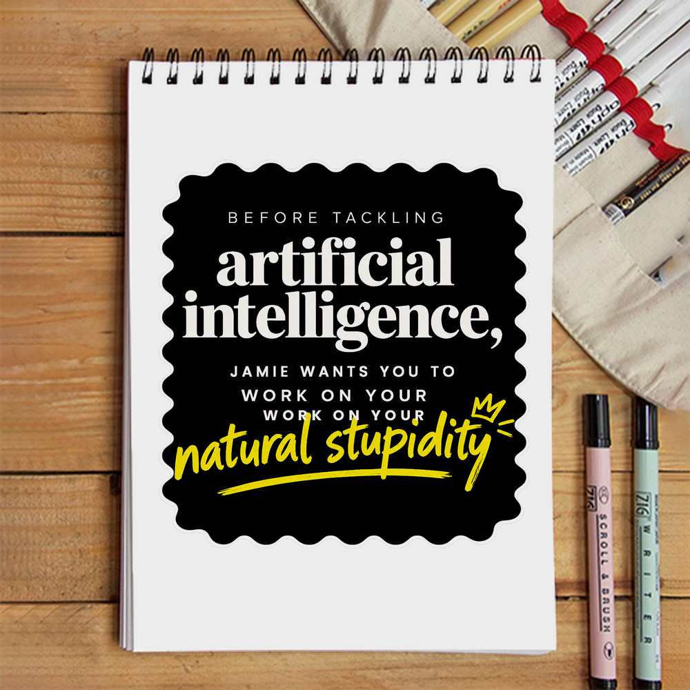 Sketchbook | A5 Size | 140 GSM Paper | Spiral Bound | Unisex | Personalized | Typography | Humor | Sarcasm | Everyday | Humorous | AI Can't Fix Stupidity - front - White - mockup 1