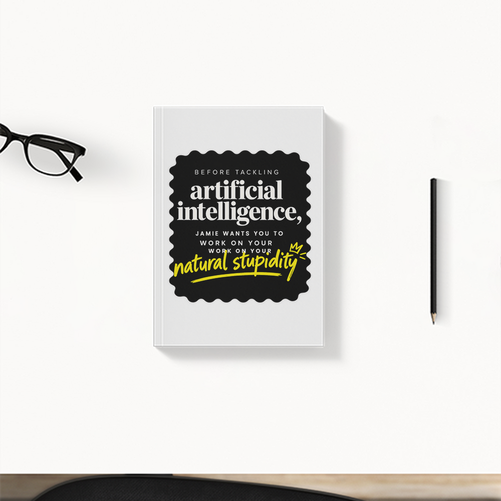 Daily Planner | 3-Month Undated | Soft-Bound | 204 Pages, Dotted Notes | Unisex Adult | Personalized | Typography | Humor | Sarcasm | Everyday | Humorous | AI Can't Fix Stupidity - front - White - mockup 1