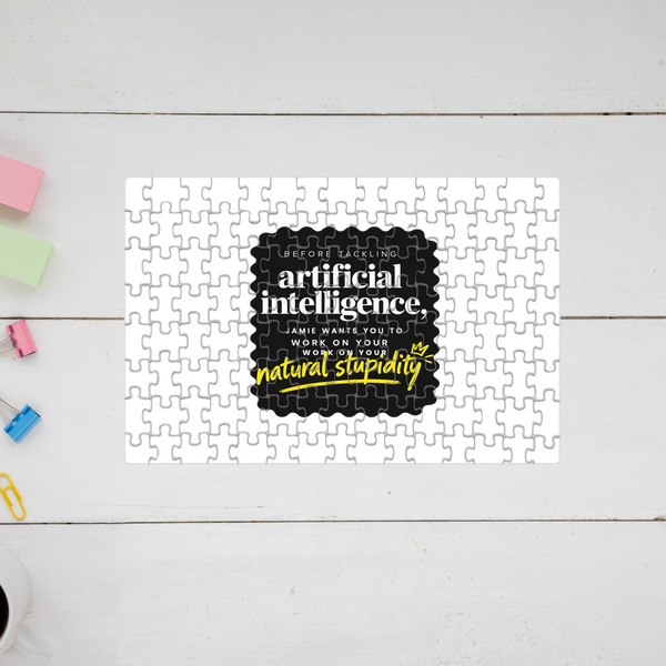 Jigsaw Puzzle | 120 Pieces A4 Size | Recycled Paper Semi-Glossy Finish | Fade-Proof Engaging Entertainment | Unisex | Personalized | Typography | Humor | Sarcasm | Everyday | Humorous | AI Can't Fix Stupidity