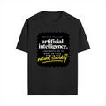 Male Standard Crew T-Shirt | Regular Fit | 100% Cotton (180 GSM) | Breathable, Durable | Men's | Personalized | Typography | Humor | Sarcasm | Everyday | Humorous | AI Can't Fix Stupidity - front - Black - mockup 1