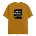 Male Classic Crew T-Shirt | Men's Regular Fit | 180 GSM Bio-Washed Cotton | Pre-Shrunk, Double-Stitched | Personalized | Typography | Humor | Sarcasm | Everyday | Humorous | AI Can't Fix Stupidity - back - Mustard Yellow - mockup 2