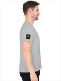 Men's V-Neck T-Shirt | Regular Fit | 180 GSM Bio-Washed Cotton | Durable Double-Stitched Seams | Everyday Wear | Personalized | Typography | Humor | Sarcasm | Everyday | Humorous | AI Can't Fix Stupidity - left sleeve - Grey Melange - mockup 5