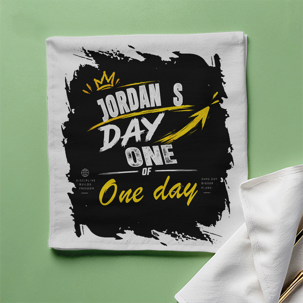 Cloth Napkin | Standard Dining Size | 100% Polyester | Soft, Durable, Hemmed | Unisex | Personalized | Typography | Self-Improvement | Everyday | Inspirational | One Day Starts Today - front - White - mockup 1