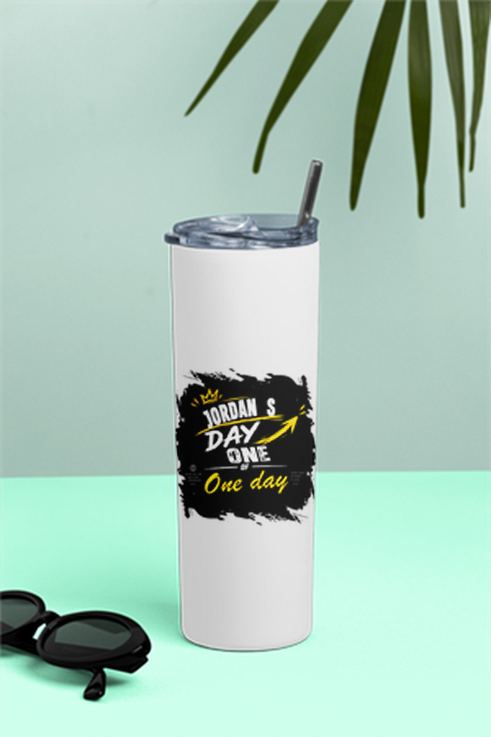 Tumbler Bottle | 20oz Capacity | Stainless Steel | Double-Wall Insulated, Splash-Proof Lid, Metal Straw | Everyday Use | Personalized | Typography | Self-Improvement | Everyday | Inspirational | One Day Starts Today - front - White - mockup 1