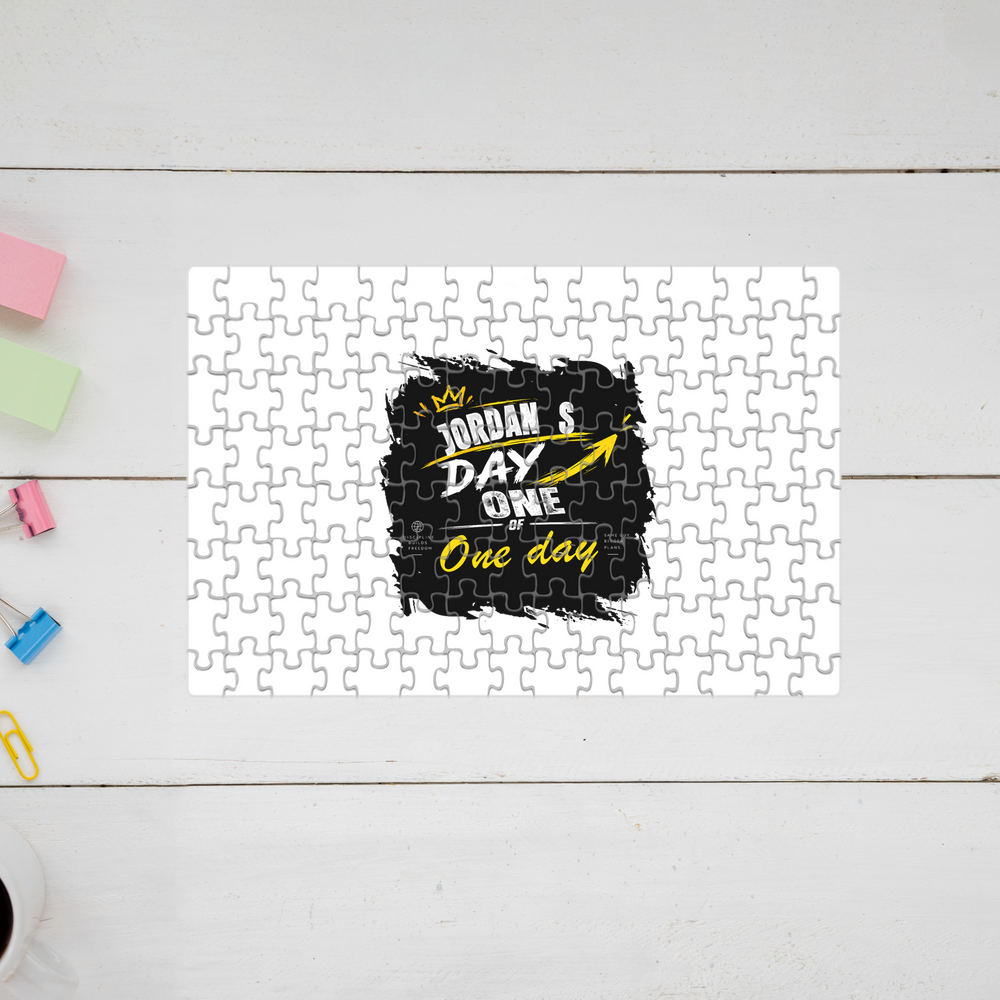 Jigsaw Puzzle | 120 Pieces A4 Size | Recycled Paper Semi-Glossy Finish | Fade-Proof Engaging Entertainment | Unisex | Personalized | Typography | Self-Improvement | Everyday | Inspirational | One Day Starts Today - front - mockup 1