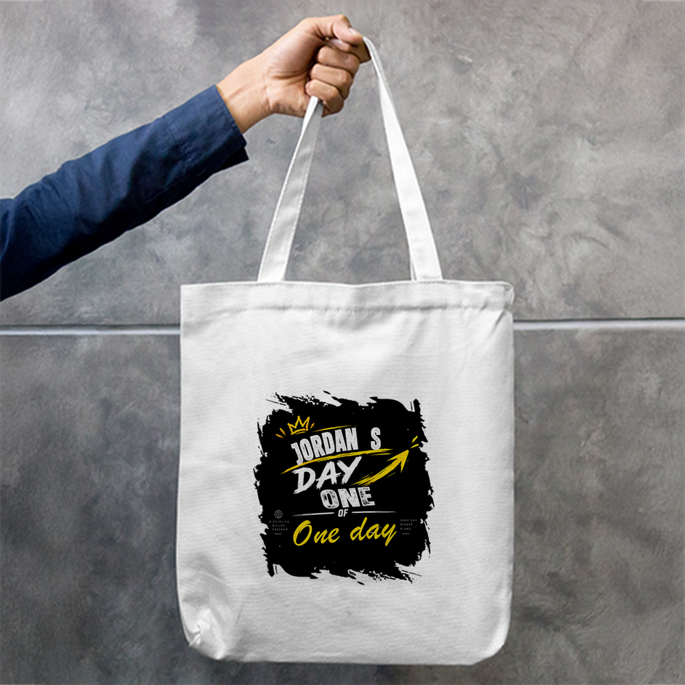 Tote Bag Zipper | Unisex | 100% Cotton Canvas | Zipper Closure, Long Handles | Everyday Use | Personalized | Typography | Self-Improvement | Everyday | Inspirational | One Day Starts Today - front - mockup 1