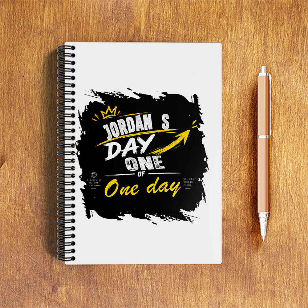 A5 Notepad | 120 Pages, Ruled/Unruled | 70 GSM Natural Shade Paper, 300 GSM Cover | Wire Bound | Everyday Use | Personalized | Typography | Self-Improvement | Everyday | Inspirational | One Day Starts Today - front - White - mockup 1