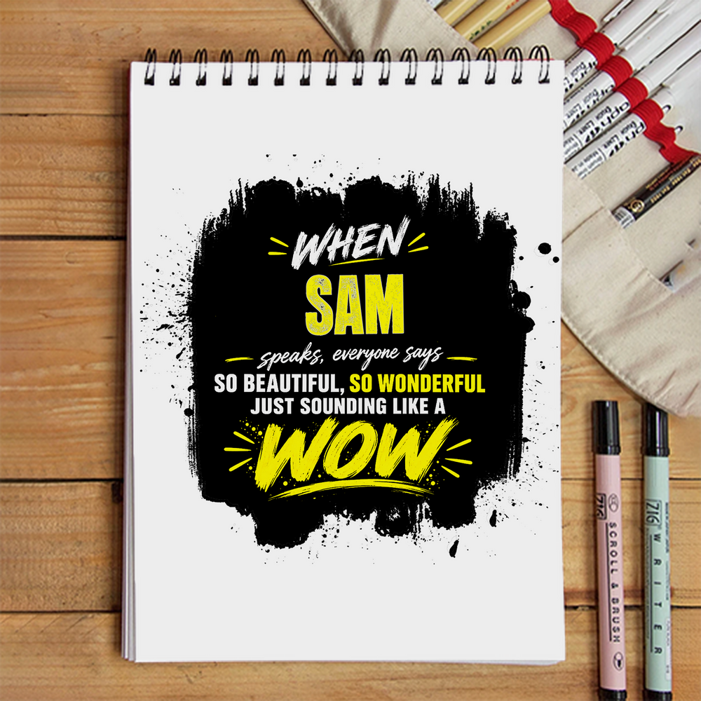 Sketchbook | A5 Size | 140 GSM Paper | Spiral Bound | Unisex | Personalized | Typography | Compliments | Positive Affirmations | Everyday | Joyful | Certified Wow Factor - front - White - mockup 1