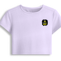 Female Baby Tee | Cropped Fit | Cotton Spandex Blend | Stretchy & Breathable | Women | Personalized | Typography | Compliments | Positive Affirmations | Everyday | Joyful | Certified Wow Factor - left pocket - Lavender - mockup 3