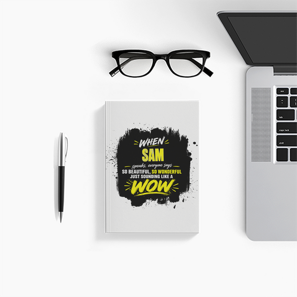 Notebook Journal | A5 Size | 300 GSM Cover, 70 GSM Eco-Friendly Pages | Soft Bound, Ruled/Unruled | Unisex | Personalized | Typography | Compliments | Positive Affirmations | Everyday | Joyful | Certified Wow Factor - front - White - mockup 1