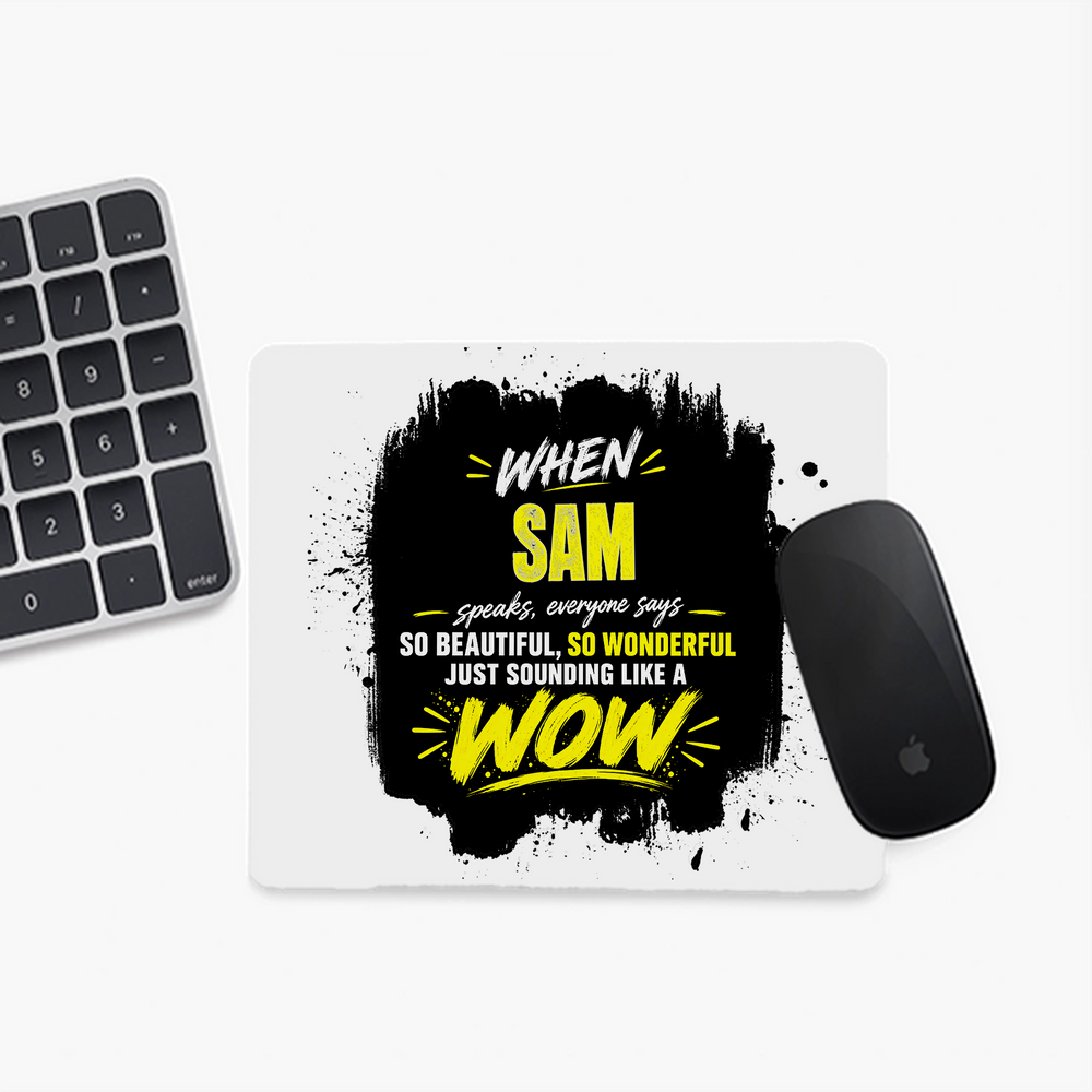 Mouse Pad | Standard Desk Size | Durable Fabric & Rubber | Skid-Proof Base, Smooth Surface, Fade-Proof | Unisex | Personalized | Typography | Compliments | Positive Affirmations | Everyday | Joyful | Certified Wow Factor - front - Square - White - mockup 1
