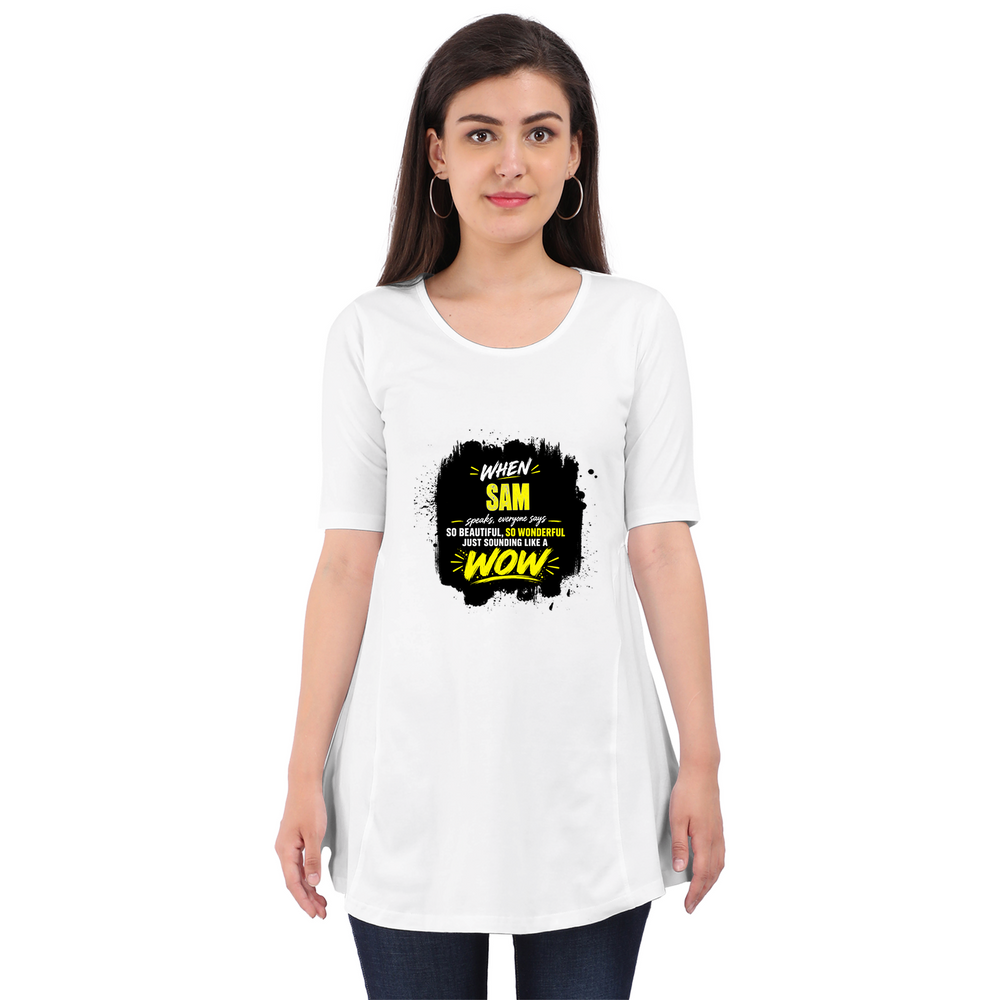 Maternity T-Shirt Dress | Women's Regular Fit | Bio-Washed Cotton Blend | Double-Stitched Comfort | Female | Personalized | Typography | Compliments | Positive Affirmations | Everyday | Joyful | Certified Wow Factor - front - White - mockup 1