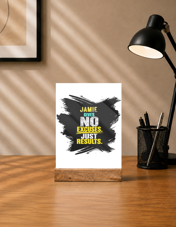 Acrylic Photo Frame with Stand | 5x7 Inch | Acrylic & Wood | UV Printed Tabletop Display | Universal | Personalized | Typography | Overcoming Obstacles | Everyday | Empowering | No Excuses, Just Results