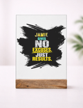 Acrylic Photo Frame with Stand | 5x7 Inch | Acrylic & Wood | UV Printed Tabletop Display | Universal | Personalized | Typography | Overcoming Obstacles | Everyday | Empowering | No Excuses, Just Results - front_1 - mockup 2