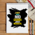Sketchbook | A5 Size | 140 GSM Paper | Spiral Bound | Unisex | Personalized | Typography | Overcoming Obstacles | Everyday | Empowering | No Excuses, Just Results - front - White - mockup 1