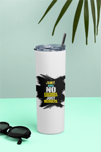 Tumbler Bottle | 20oz Capacity | Stainless Steel | Double-Wall Insulated, Splash-Proof Lid, Metal Straw | Everyday Use | Personalized | Typography | Overcoming Obstacles | Everyday | Empowering | No Excuses, Just Results
