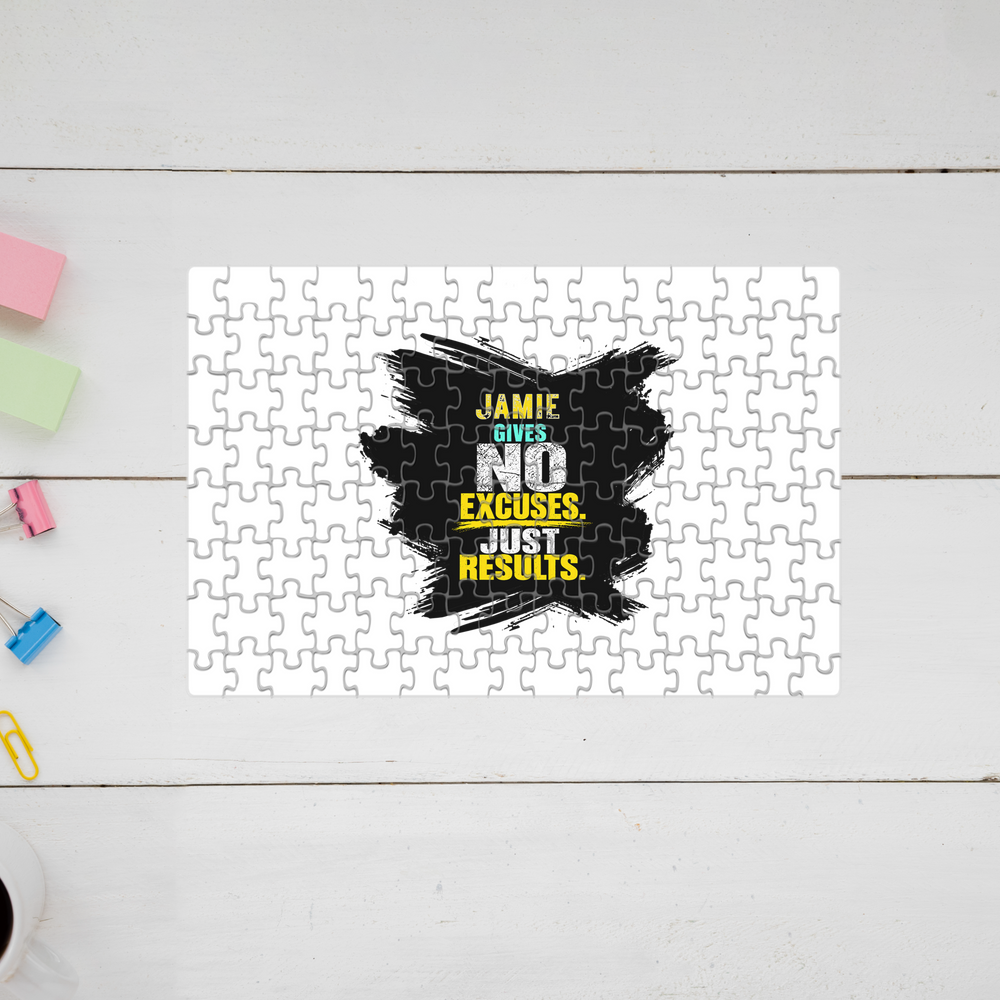 Jigsaw Puzzle | 120 Pieces A4 Size | Recycled Paper Semi-Glossy Finish | Fade-Proof Engaging Entertainment | Unisex | Personalized | Typography | Overcoming Obstacles | Everyday | Empowering | No Excuses, Just Results - front - mockup 1