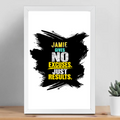 Framed Poster | Multiple Sizes | 300 GSM Art Paper | Laminated | Fade-Proof | Home Decor | Personalized | Typography | Overcoming Obstacles | Everyday | Empowering | No Excuses, Just Results - front_12x18In - 12x18In - mockup 7