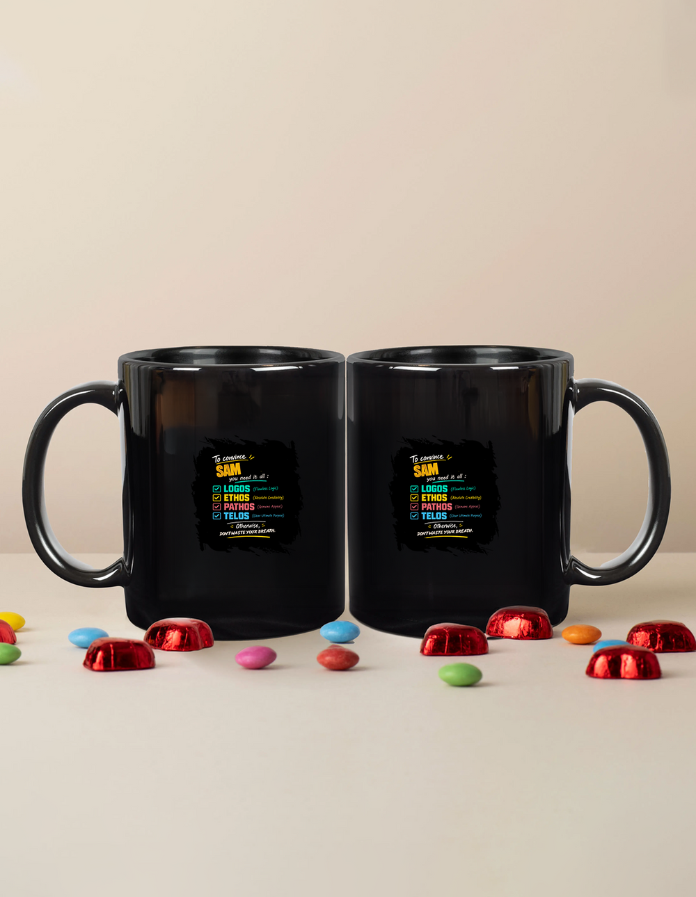 Black Coffee Mug | 11 oz | Ceramic | Fade-Proof | Unisex Adult | Personalized | Typography | Rhetoric | Persuasion | Confident | The Persuasion Formula - front - mockup 1