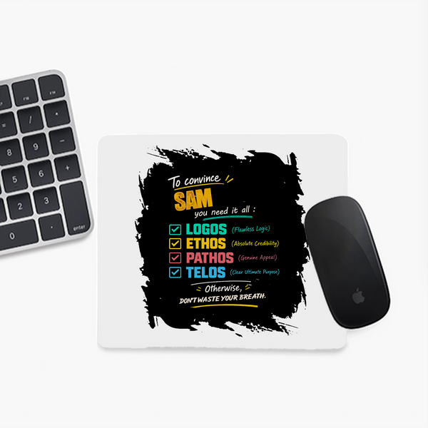 Mouse Pad | Standard Desk Size | Durable Fabric & Rubber | Skid-Proof Base, Smooth Surface, Fade-Proof | Unisex | Personalized | Typography | Rhetoric | Persuasion | Confident | The Persuasion Formula - front - Square - White - mockup 1