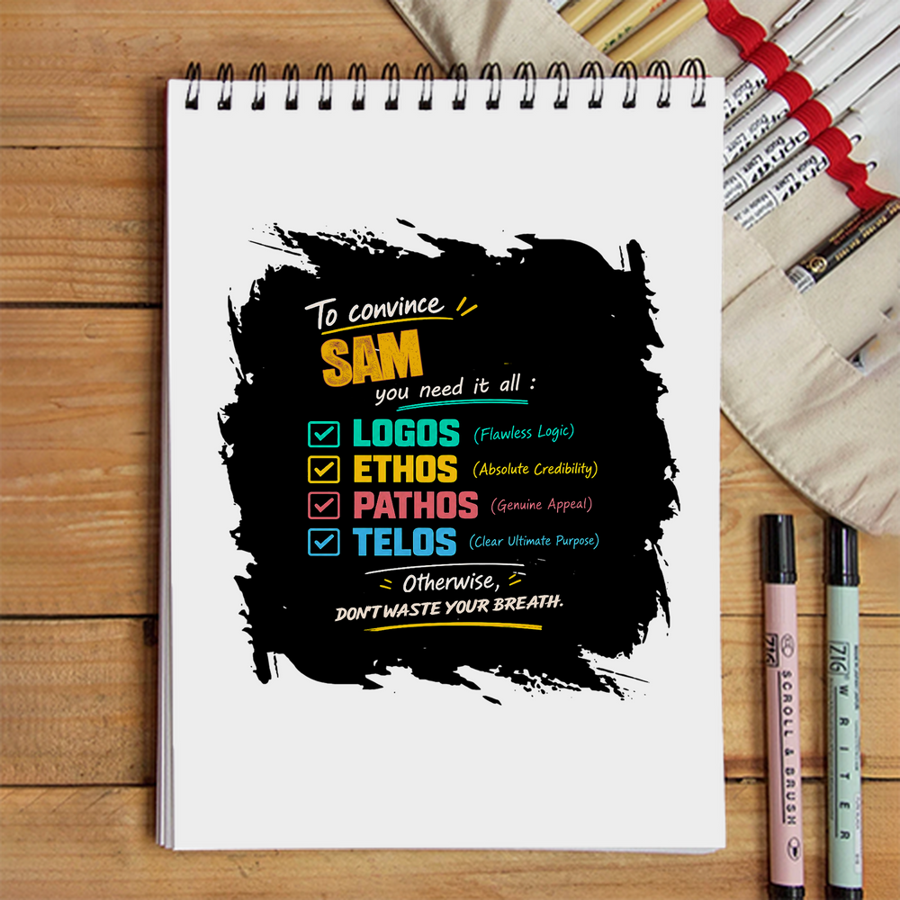 Sketchbook | A5 Size | 140 GSM Paper | Spiral Bound | Unisex | Personalized | Typography | Rhetoric | Persuasion | Confident | The Persuasion Formula - front - White - mockup 1