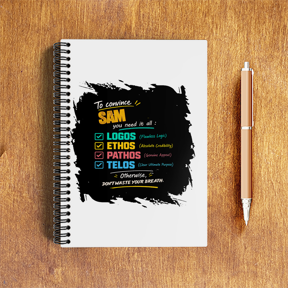 A5 Notepad | 120 Pages, Ruled/Unruled | 70 GSM Natural Shade Paper, 300 GSM Cover | Wire Bound | Everyday Use | Personalized | Typography | Rhetoric | Persuasion | Confident | The Persuasion Formula - front - White - mockup 1