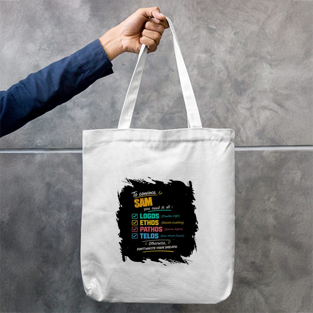 Tote Bag Zipper | Unisex | 100% Cotton Canvas | Zipper Closure, Long Handles | Everyday Use | Personalized | Typography | Rhetoric | Persuasion | Confident | The Persuasion Formula - front - mockup 1