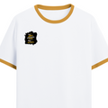 Ringer T-Shirt | Unisex Fit | 100% Cotton | Bio-Washed, Pre-Shrunk, Rib Neck | Adults | Personalized | Typography | Ambition | Inner Strength | Everyday | Uplifting | Grit, Faith & Destiny - right pocket - Mustard yellow off white - mockup 4