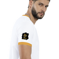 Ringer T-Shirt | Unisex Fit | 100% Cotton | Bio-Washed, Pre-Shrunk, Rib Neck | Adults | Personalized | Typography | Ambition | Inner Strength | Everyday | Uplifting | Grit, Faith & Destiny - right sleeve - Mustard yellow off white - mockup 6