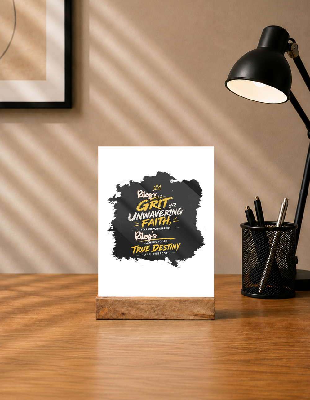 Acrylic Photo Frame with Stand | 5x7 Inch | Acrylic & Wood | UV Printed Tabletop Display | Universal | Personalized | Typography | Ambition | Inner Strength | Everyday | Uplifting | Grit, Faith & Destiny - front - mockup 1