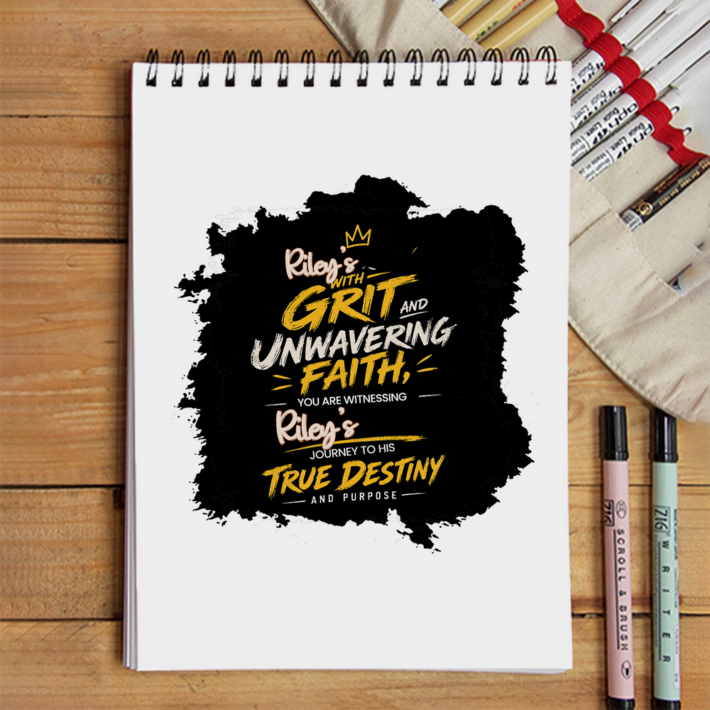 Sketchbook | A5 Size | 140 GSM Paper | Spiral Bound | Unisex | Personalized | Typography | Ambition | Inner Strength | Everyday | Uplifting | Grit, Faith & Destiny - front - White - mockup 1