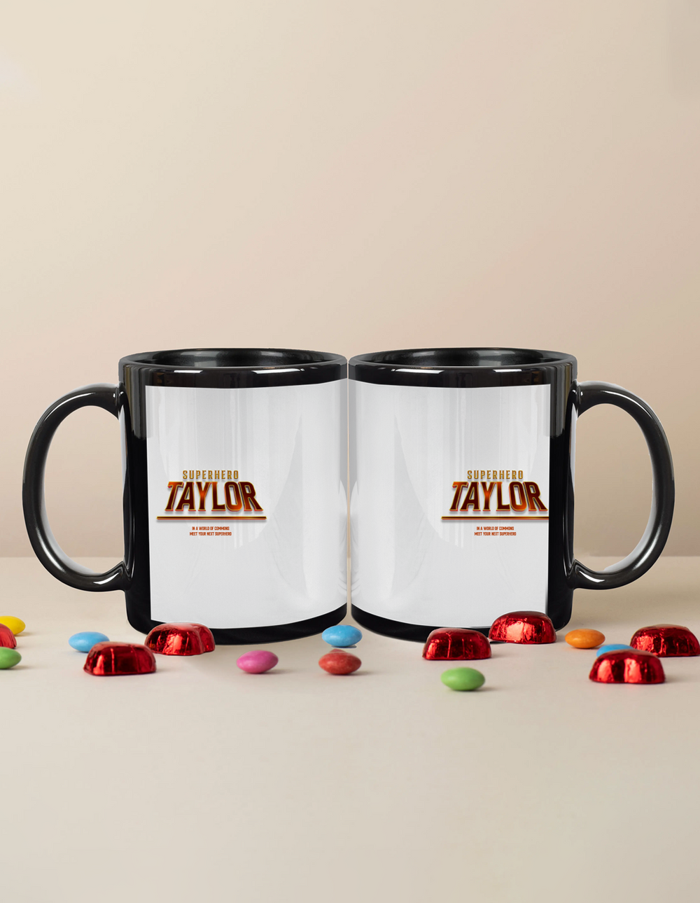 Personalized Black Coffee Mug Accessories - Cinematic with Custom Name