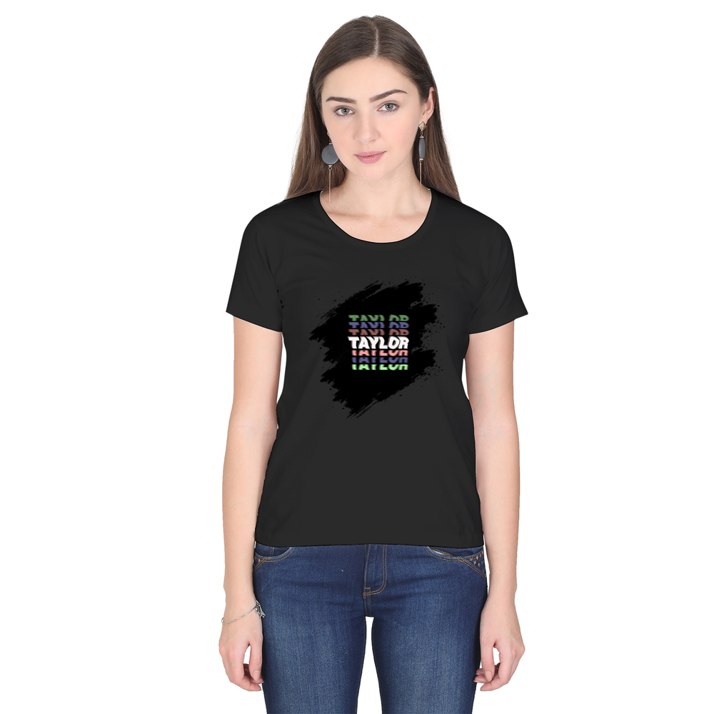 Personalized T-Shirt - Modern with Custom Name - Female Classic Crew T Shirt Embroidery T-Shirt - Black image 1
