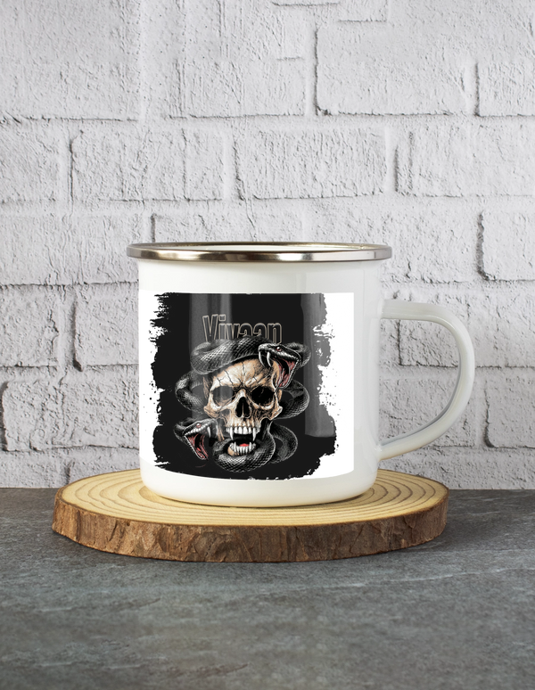 Personalized White Enamel Mugs Accessories - Grunge with Custom Name
