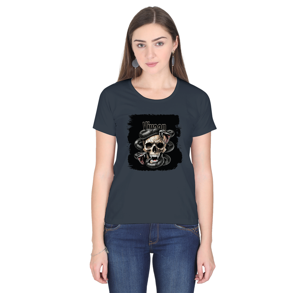 Personalized Female Classic Crew T-Shirt - Grunge with Custom Name -DTG Print - DTG Print - Navy Blue image 1