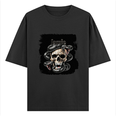 Personalized Oversized Classic T-Shirt - Edgy with Custom Name -DTG Print - intense skulls oversized classic t shirt