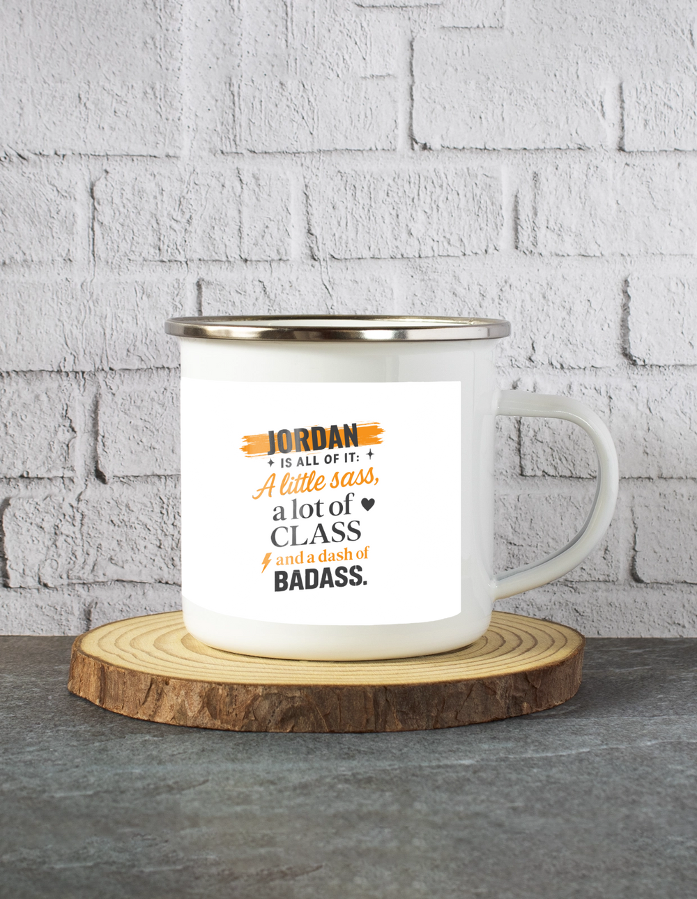 Personalized White Enamel Mugs - Graphic with Custom Name image 1