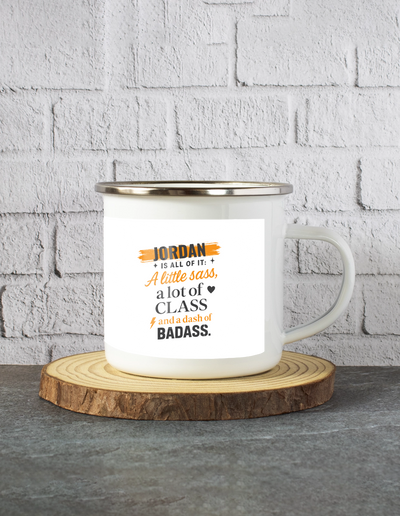 Personalized White Enamel Mugs - Graphic with Custom Name image 1