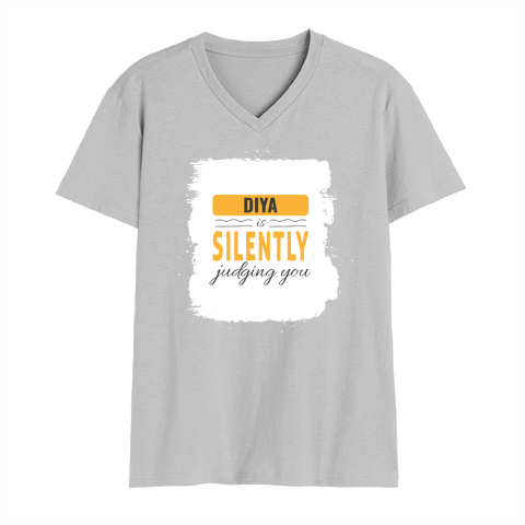 Personalized Male V Neck T-Shirt - Typographic with Custom Name -DTG Print - Grey Melange image 3