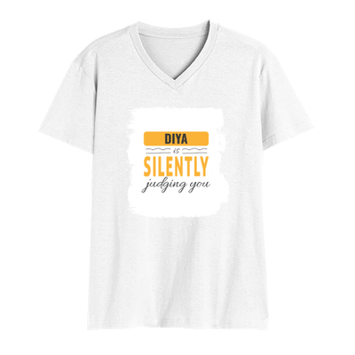 Personalized Male V Neck T-Shirt - Typographic with Custom Name -DTG Print - White image 1